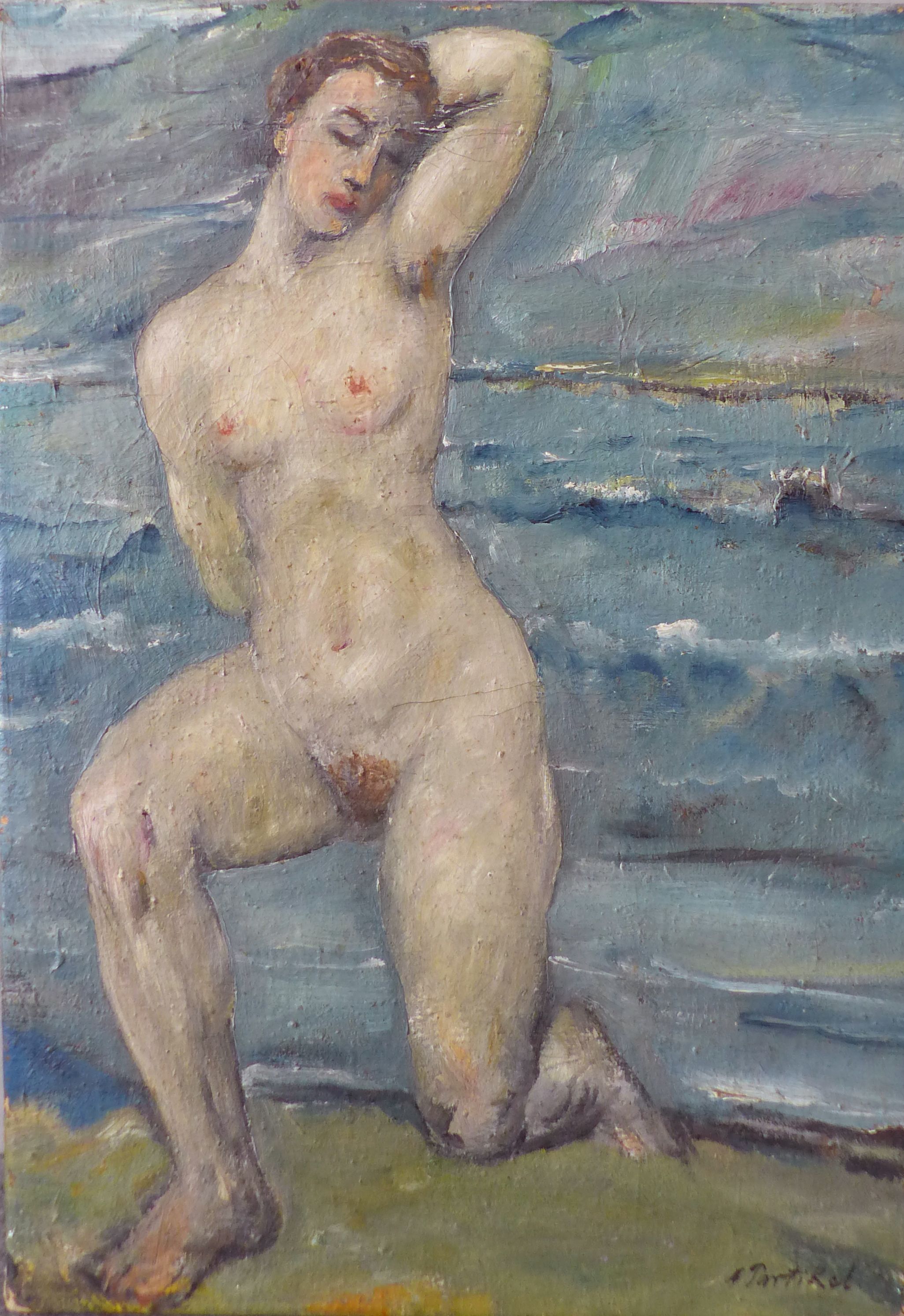 Kneeling Nude by Alfred Partikel